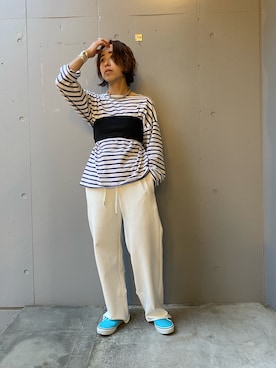 「セントジェームス」｜「アイテム（スウェットパンツ）」を使った、Yuka Ozawaさん（レディース・155cm）の春コーディネート