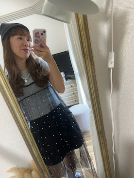 「miette（ミエット）の前後2wayパール付きチュールワンピース（ワンピース）」を使った、Marie ....さん（レディース・156cm・30代）の夏コーディネート