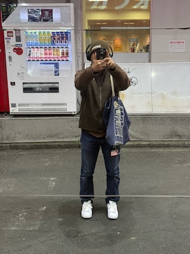 「アイテム（帽子、ブラウン系）」を使った、sockさん（メンズ・169cm）の冬コーディネート