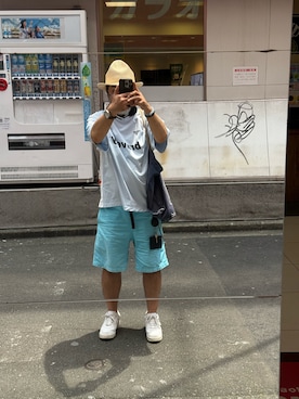 「アイテム（チノパンツ、ブルー系）」を使った、sockさん（メンズ・169cm）の夏コーディネート