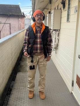 「アイテム（ダウンベスト）」を使った、sockさん（メンズ・169cm）の秋コーディネート