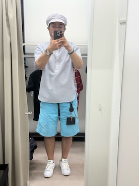 「アイテム（チノパンツ、ブルー系）」を使った、sockさん（メンズ・169cm）の夏コーディネート