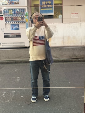 「BEAMS（ビームス）のアイテム（ニットキャップ/ビーニー、ベージュ系）」を使った、sockさん（メンズ・169cm）の秋コーディネート