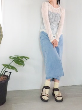 「byあしながおじさん（バイアシナガオジサン）の軽量｜厚底ベルトサンダル　8710659（サンダル、ブラック系）」を使った、あしながおじさんさん（レディース・155cm）の春コーディネート