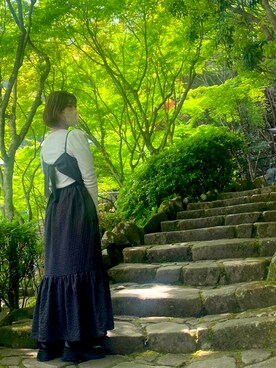 「DISCOAT（ディスコート）のアイテム（ワンピース、ブラック系）」を使った、kumingさん（レディース・163cm）の春コーディネート