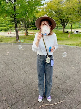 「CONVERSE（コンバース）のアイテム（スニーカー、パープル系）」を使った、kumingさん（レディース・163cm）の秋コーディネート