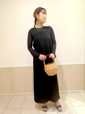 「DISCOAT（ディスコート）のアイテム（ワンピース、ブラック系）」を使った、kumingさん（レディース・163cm）の秋コーディネート