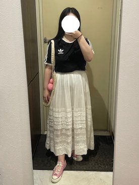 「アイテム（スカート、ホワイト系）」を使った、しおりさん（レディース・153cm）の夏コーディネート