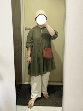 「GU（ジーユー）のアイテム（ハット）」を使った、しおりさん（レディース・153cm）の夏コーディネート