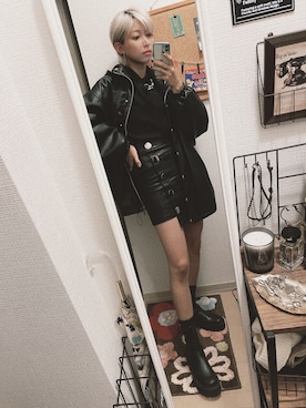 「レザーブーツ」｜「アイテム（ブルゾン）」を使った、服好き美容師たけやんです🏳️‍🌈さん（レディース・159cm）の秋コーディネート