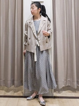 「couture brooch（クチュールブローチ）の柄アソートプリントワンピース（ワンピース、ブルー系）」を使った、sachiさん（レディース・152cm）の春コーディネート