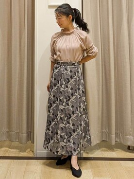 「couture brooch（クチュールブローチ）の【きれいめ・通勤】RTピケ前後2WAYシャーリングブラウス（シャツ/ブラウス、ベージュ系）」を使った、sachiさん（レディース・152cm）の秋コーディネート