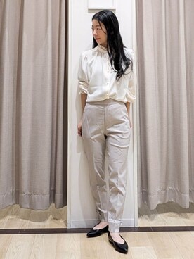 「couture brooch（クチュールブローチ）の【ほろ甘・大人カワイイ】エンブロレース2WAYブラウス（シャツ/ブラウス、ホワイト系）」を使った、sachiさん（レディース・152cm）の冬コーディネート