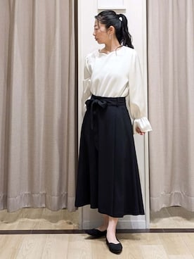 「couture brooch（クチュールブローチ）のハートネックドッキングプルオーバー（Tシャツ/カットソー、ホワイト系）」を使った、sachiさん（レディース・152cm）の春コーディネート