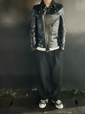 「秋コーデ」｜「アイテム（ライダースジャケット）」を使った、3rdさん（メンズ・170cm）の秋コーディネート