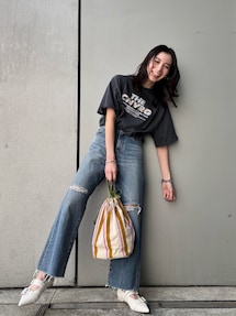 B02062 アングリッドUNGRIDカットオフワイドデニムパンツ セール】カットオフカラーワイドデニム（デニムパンツ）｜Ungrid