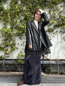 Htage】チュールコンビフェイクレザージャケット｜アングリッド