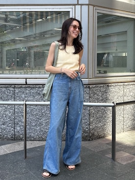 「アイテム（タンクトップ、イエロー系）」を使った、庄司　未菜美さん（レディース・159cm）の夏コーディネート