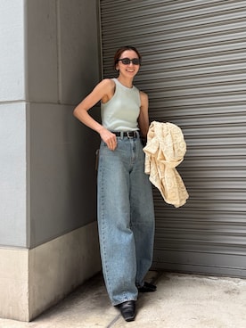 「Ungrid（アングリッド）のアメスリテレコタンクトップ（タンクトップ、ブルー系）」を使った、庄司　未菜美さん（レディース・159cm）の春コーディネート