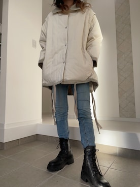 「GRL（グレイル）のテーパードデニムパンツ（デニムパンツ）」を使った、nojikoさん（レディース・159cm）の冬コーディネート