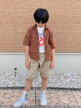 「アイテム（シャツ/ブラウス、ブラウン系）」を使った、MKさん（キッズ・129cm）の夏コーディネート