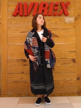 「アイテム（その他アウター、ブルー系）」を使った、kinukaさん（レディース・157cm）の秋コーディネート