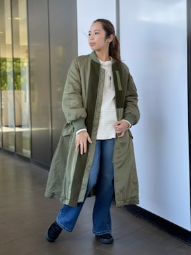 「ワッフル」｜「アイテム（ダウンジャケット/コート）」を使った、kinukaさん（レディース・157cm）の秋コーディネート