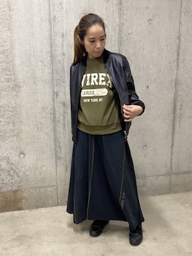 「新作」｜「アイテム（MA-1）」を使った、kinukaさん（レディース・157cm）の秋コーディネート