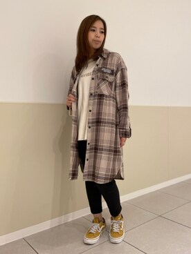 「チェック柄に恋してる」｜「アイテム（シャツワンピース）」を使った、kinukaさん（レディース・157cm）の秋コーディネート