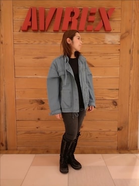 「アイテム（その他アウター、ブルー系）」を使った、kinukaさん（レディース・157cm）の冬コーディネート