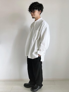 「HINSON（ヒンソン）のHINSON/ヒンソン バンドカラー プルオーバーシャツ（シャツ/ブラウス）」を使った、heyheyさん（メンズ・165cm）の秋コーディネート