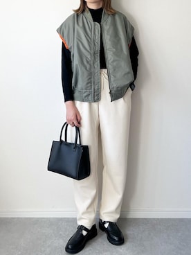 「リブニット」｜「アイテム（MA-1）」を使った、𝚔𝚘さん（レディース・160cm）の秋コーディネート