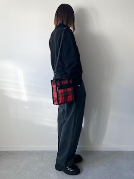 「赤チェック」｜「アイテム（パンツ）」を使った、𝚔𝚘さん（レディース・160cm）の秋コーディネート