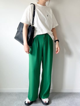 「ＡＮＤＪ（アンドジェイ）のアイテム（スラックス）」を使った、𝚔𝚘さん（レディース・160cm）の夏コーディネート