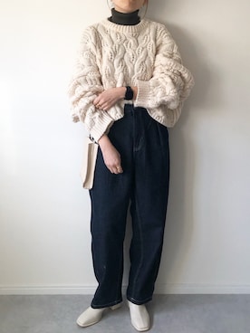 「ボリュームニット」｜「アイテム（バッグ）」を使った、𝚔𝚘さん（レディース・160cm）の冬コーディネート