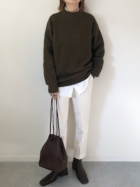 「shopnikoniko（ショップニコニコ）の巾着ショルダーバッグ 巾着型（ショルダーバッグ）」を使った、𝚔𝚘さん（レディース・160cm）の秋コーディネート