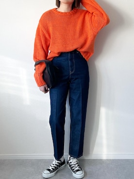 「Chaco closet（チャコ クローゼット）のアイテム（デニムパンツ）」を使った、𝚔𝚘さん（レディース・160cm）の冬コーディネート