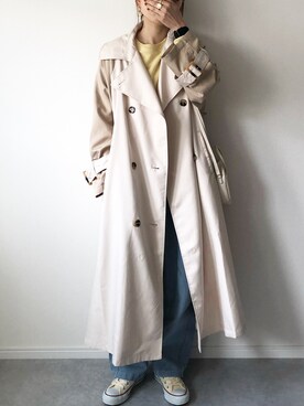「トレンチ」｜「アイテム（スウェット）」を使った、𝚔𝚘さん（レディース・160cm）の春コーディネート
