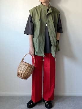 「アイテム（かごバッグ）」を使った、𝚔𝚘さん（レディース・160cm）の春コーディネート