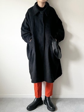 「リブニット」｜「アイテム（ステンカラーコート）」を使った、𝚔𝚘さん（レディース・160cm）の秋コーディネート