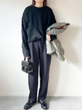 「クルーネックニット」｜「アイテム（MA-1）」を使った、𝚔𝚘さん（レディース・160cm）の冬コーディネート