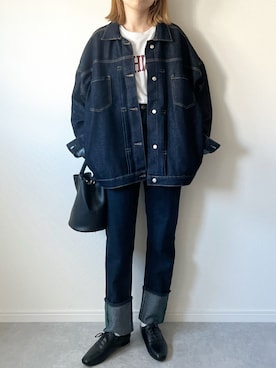 「アイテム（デニムジャケット）」を使った、𝚔𝚘さん（レディース・160cm）の秋コーディネート
