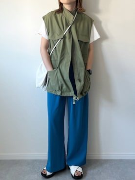 「ＡＮＤＪ（アンドジェイ）のアイテム（スラックス）」を使った、𝚔𝚘さん（レディース・160cm）の夏コーディネート