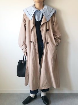 「ニットベスト」｜「アイテム（トレンチコート）」を使った、𝚔𝚘さん（レディース・160cm）の春コーディネート