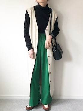 「ＡＮＤＪ（アンドジェイ）のアイテム（スラックス）」を使った、𝚔𝚘さん（レディース・160cm）の春コーディネート