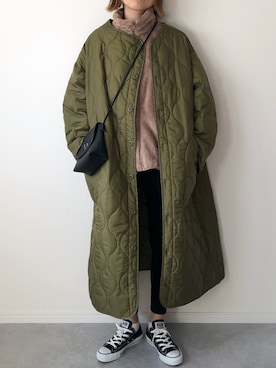 「黒スキニー」｜「アイテム（ノーカラーコート）」を使った、𝚔𝚘さん（レディース・160cm）の冬コーディネート