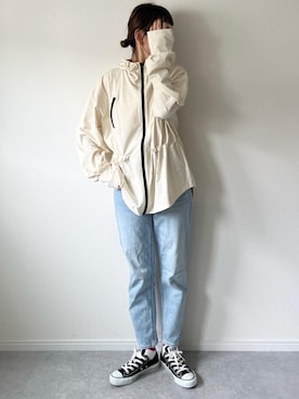 「テーパードデニム」｜「アイテム（ジャケット/アウター）」を使った、𝚔𝚘さん（レディース・160cm）の夏コーディネート