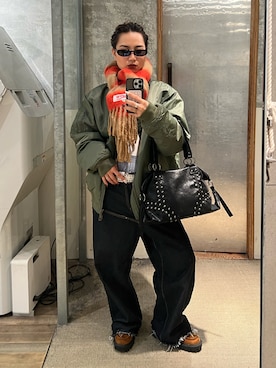 「アイテム（MA-1）」を使った、CHIHONさん（レディース・158cm）の冬コーディネート