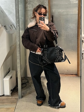 「スタッズ」｜「アイテム（ジャケット/アウター）」を使った、CHIHONさん（レディース・158cm）の冬コーディネート