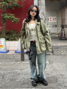「ミリタリーシャツ」｜CHIHONさん（レディース・158cm）の春コーディネート